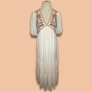 NWOT Pinkblush Maternity Ivory Floral Embroidered Midi Dress (size Large)